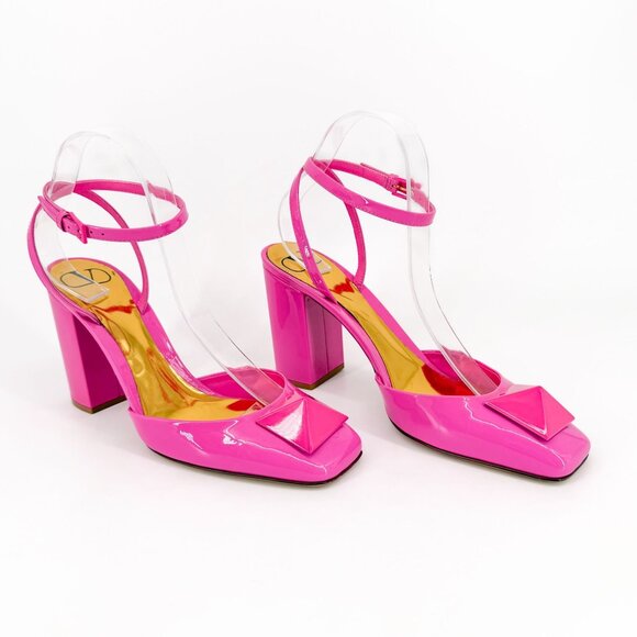 Valentino Garavani One Stud Pumps Pink Patent Leather Block Heel Size 40 US 10 - Picture 1 of 15